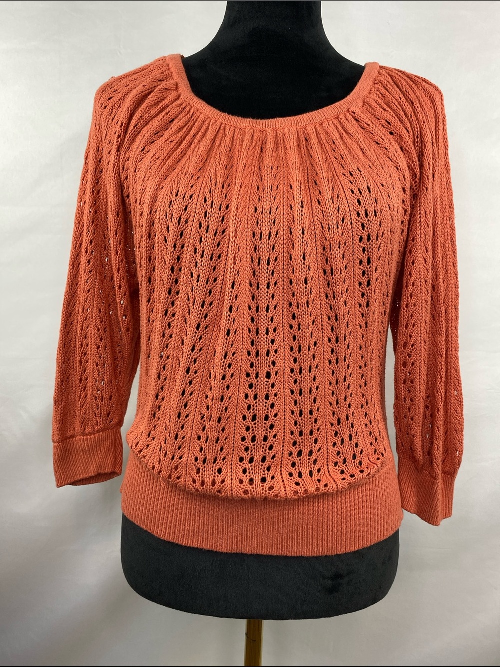 Vintage Worthington Terracotta Pointelle Knit Sweater Boho Cottagecore Size XL